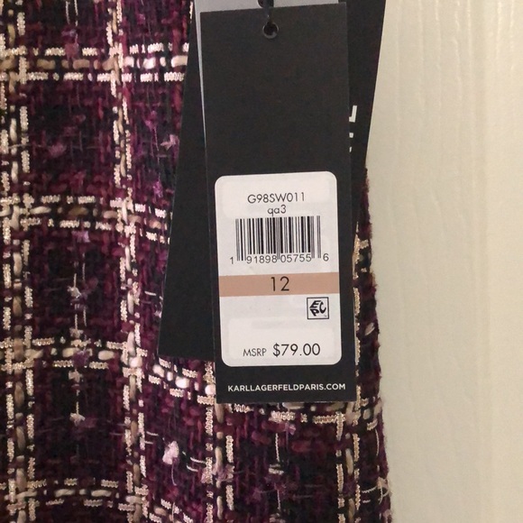 Karl Lagerfeld Paris Suits Tweed Pencil Skirt Sz 12 Fully Lined Back Slit Purple - Picture 7 of 7
